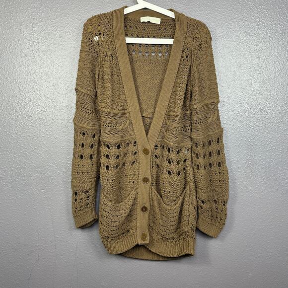 STELLA McCARTNEY Brown Open Knit Oversized Cotton Linen Blend Cardigan Sweater - Picture 1 of 6